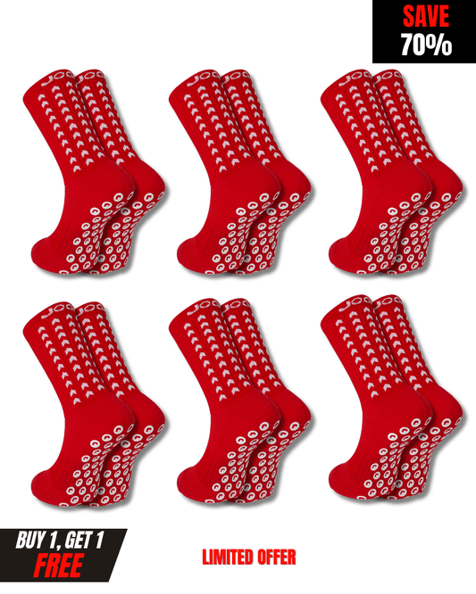 Exclusive 6 Pair Bundle - Performance Grip Socks 2.0 Red