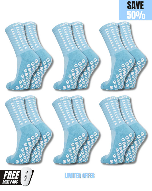 Exclusive 6 Pair Bundle - Performance Grip Socks 2.0 Sky Blue