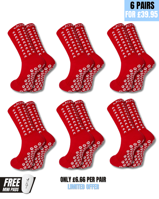 Exclusive 6 Pair Bundle - Performance Grip Socks 2.0 Red