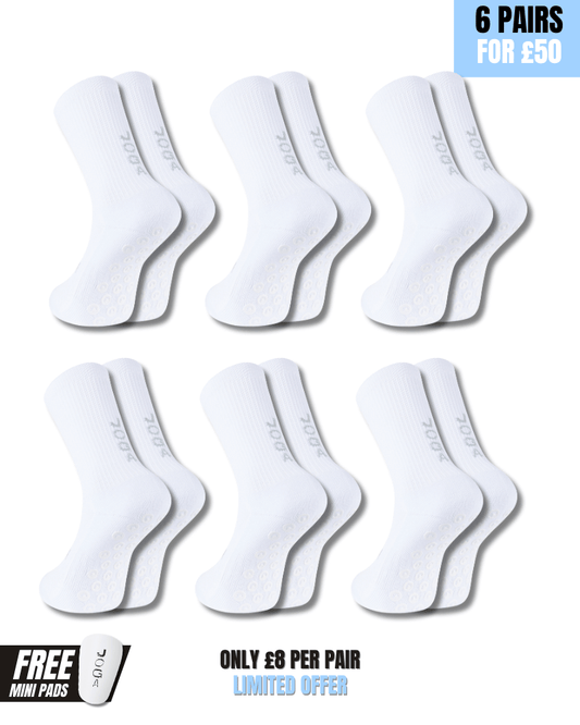 Exclusive 6 Pair Bundle - Pro Grip Socks White