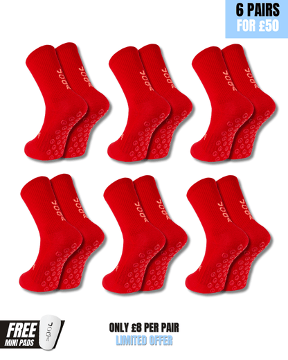 Exclusive 6 Pair Bundle - Pro Grip Socks Red