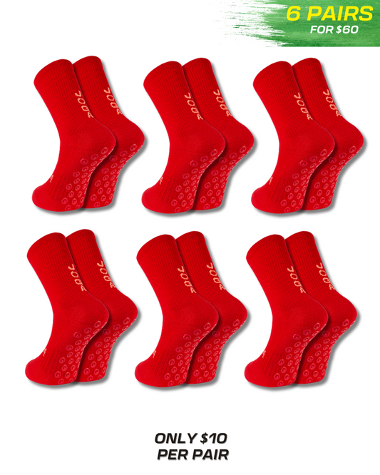 Exclusive 6 Pair Bundle - Pro Grip Socks Red