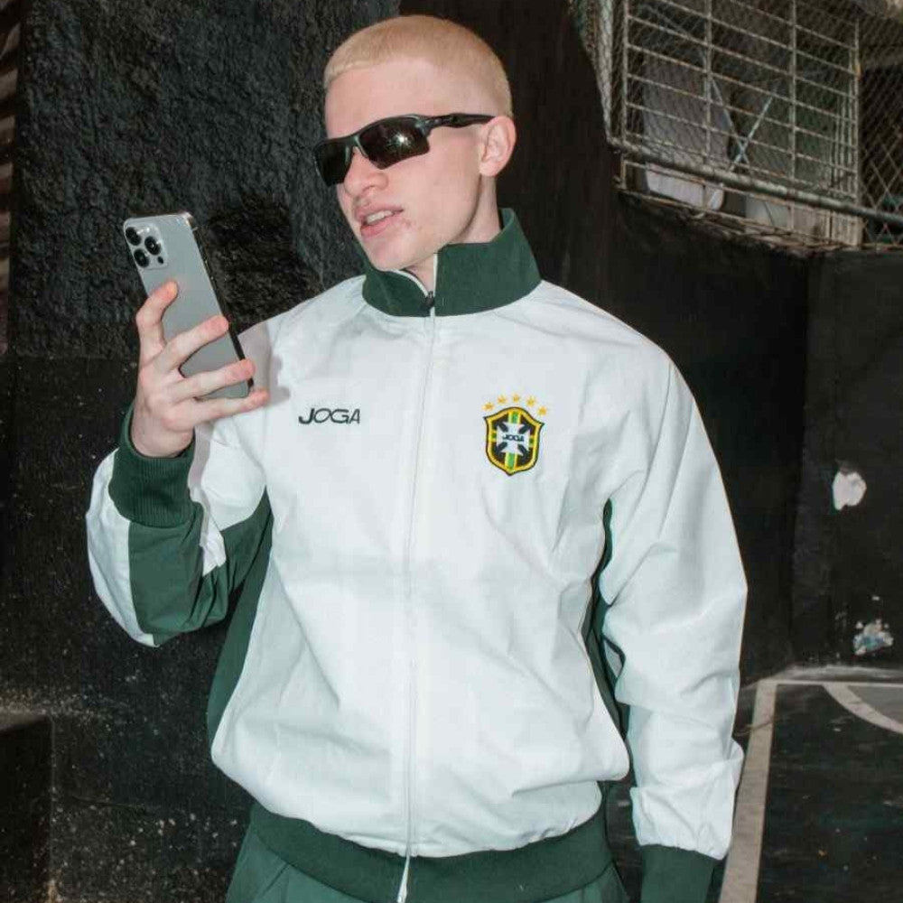 Brazil football training top detail shot showing colourway