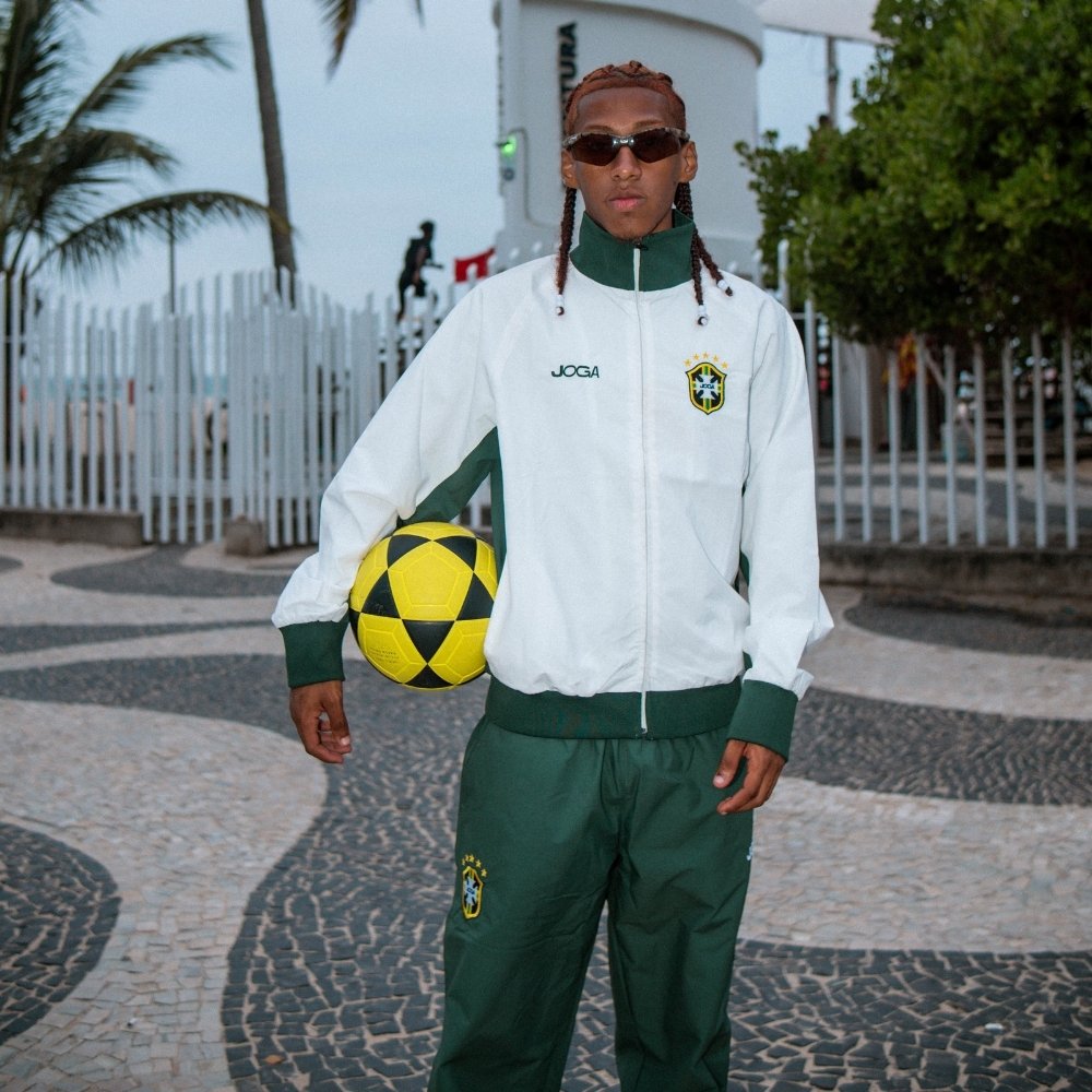 Brazil football tracksuit worn on pitch by footballer